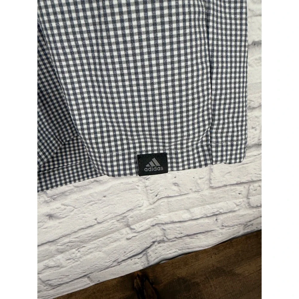 Adidas Mens Gingham Golf Shorts Gray White Checkered Red Trim Size 34 Performanc